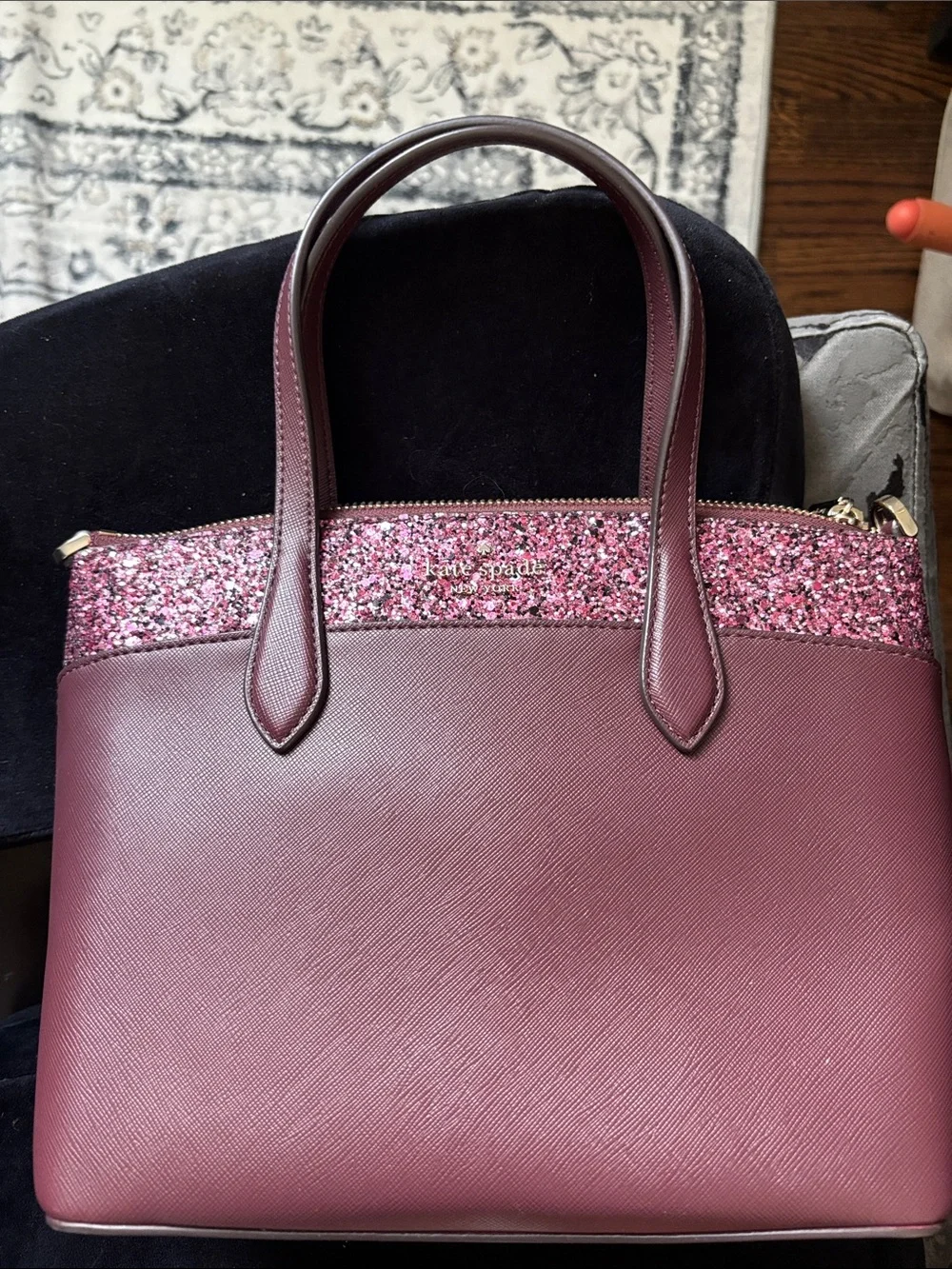 kate spade Glitter-Trim Berry Leather Tote